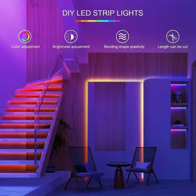 100ft (2 Rolls Of 50ft) LED Strip Lights For Bedroom, Smart Rope Strip Lights With 44-Key Remote, RGB Color Changing Music Sync LED Strip Lights, App Control LED Rope Lights, For Bedroom, Living Room Home Christmas Party Decoration