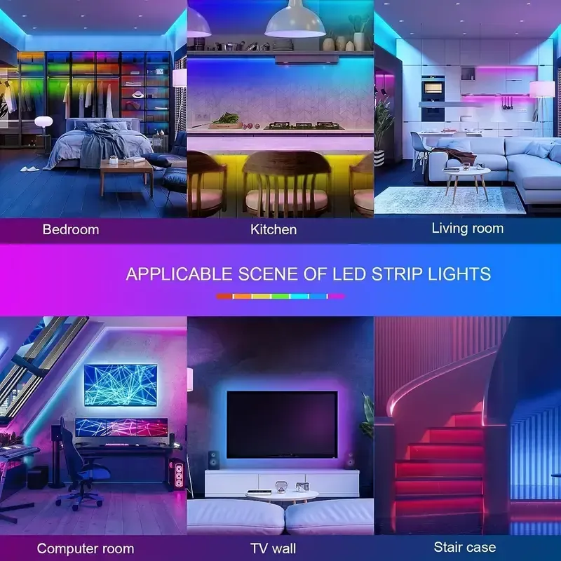 100ft (2 Rolls Of 50ft) LED Strip Lights For Bedroom, Smart Rope Strip Lights With 44-Key Remote, RGB Color Changing Music Sync LED Strip Lights, App Control LED Rope Lights, For Bedroom, Living Room Home Christmas Party Decoration