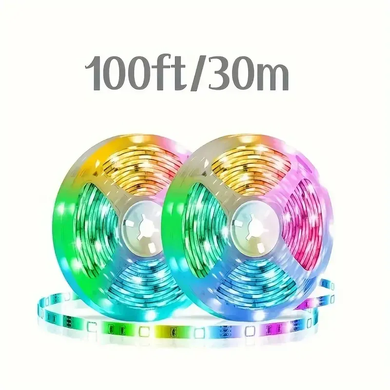 100ft (2 Rolls Of 50ft) LED Strip Lights For Bedroom, Smart Rope Strip Lights With 44-Key Remote, RGB Color Changing Music Sync LED Strip Lights, App Control LED Rope Lights, For Bedroom, Living Room Home Christmas Party Decoration