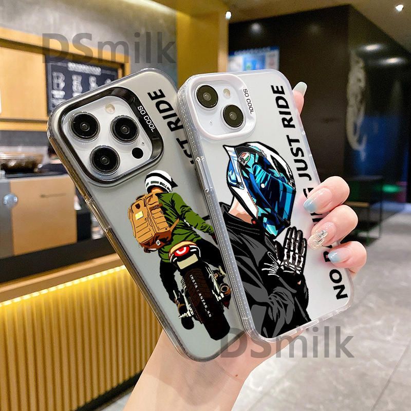 Mobile Phone case for iPhone 15 14 Pro Max Explosive Motorcycle Rider for iPhone 16 Pro Max Laser Color Silver Protective case