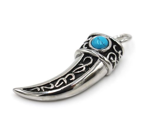 Vintage Men's Titanium Steel Wolf Tooth Blue Pine Stone Pendant
