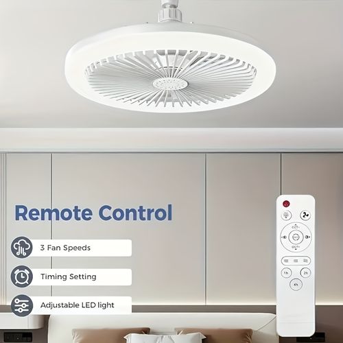 Modern White LED Ceiling Fan Light with Remote Control – 50W, 3-Speed Adjustable Fan & 3 Color Temperatures (3000K-6500K), Dimmable, Timer Function, E26 Base for Bedroom, Kitchen, Closet, and More, Kitchen Illumination | Minimalist Light Fixture | Integrated Light Fan