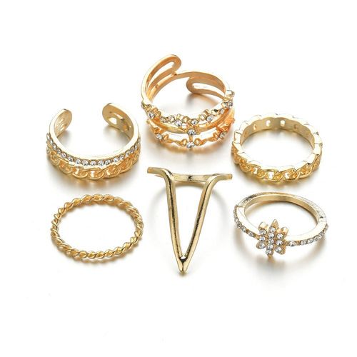 Retro geometric diamond hexagram ring set