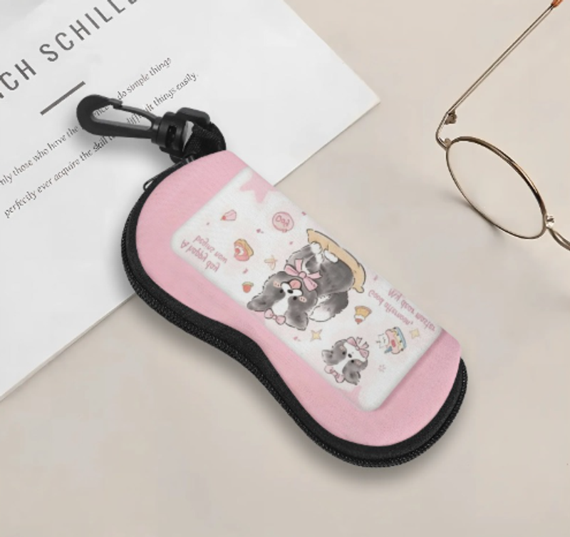 卡通邊牧眼鏡盒近視鏡墨鏡盒防摔防壓高顏值高級感兒童少女皮質來圖定制 可一件定制