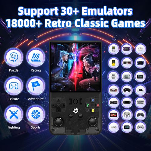 R36 Max Retro Handheld Game Console, Video Game Console with 64G Built-in 18000+ Games, 4000mAh Rechargeable, Support 30+ Simulators, Linux System, 4.0 Inch IPS Screen Portable Pocket Arcade, Black