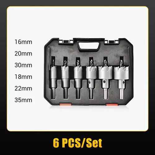 🔥 Carbide cutting tool for metal. High-speed steel titanium-coated sawtooth hole opener, aluminum plate and iron plate punching, natural color drill bit 16-35mm, 7-piece tool set 556 sales