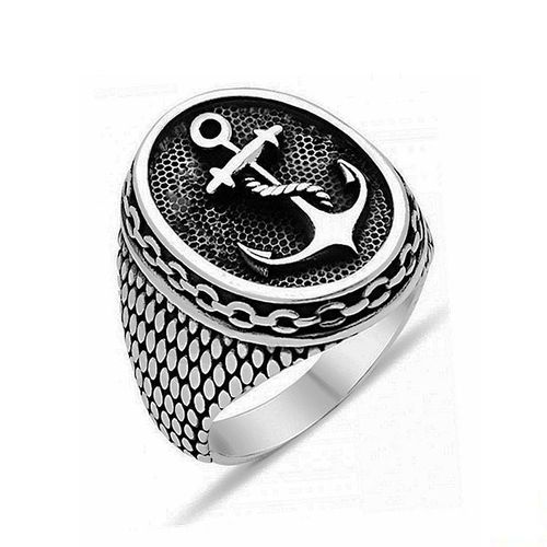 European And American Retro Punk Titanium Steel Navy Anchor Ring