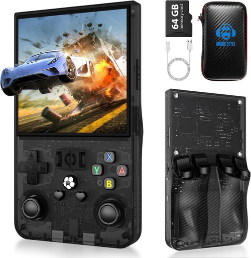 R36 Max Retro Handheld Game Console, Video Game Console with 64G Built-in 18000+ Games, 4000mAh Rechargeable, Support 30+ Simulators, Linux System, 4.0 Inch IPS Screen Portable Pocket Arcade, Black