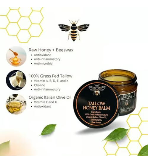 🍯Handmade Organic Grass-Fed Beef Tallow Balm with Raw Honey 🌿