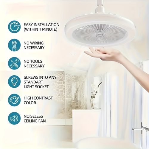 Modern White LED Ceiling Fan Light with Remote Control – 50W, 3-Speed Adjustable Fan & 3 Color Temperatures (3000K-6500K), Dimmable, Timer Function, E26 Base for Bedroom, Kitchen, Closet, and More, Kitchen Illumination | Minimalist Light Fixture | Integrated Light Fan