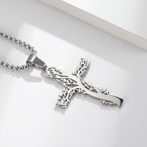 Cross-border Amazon European And American Style Stainless Steel Lucky Tree Cross Necklace Male And Female Personality Wear Titanium Steel Pendant
