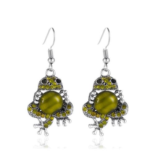 Opal Cute Frog Earrings Elastic Ring