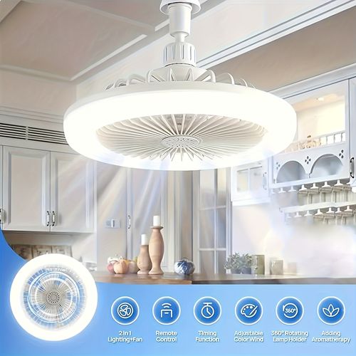 Modern White LED Ceiling Fan Light with Remote Control – 50W, 3-Speed Adjustable Fan & 3 Color Temperatures (3000K-6500K), Dimmable, Timer Function, E26 Base for Bedroom, Kitchen, Closet, and More, Kitchen Illumination | Minimalist Light Fixture | Integrated Light Fan
