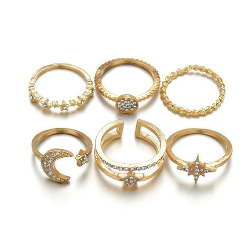 Retro geometric diamond hexagram ring set