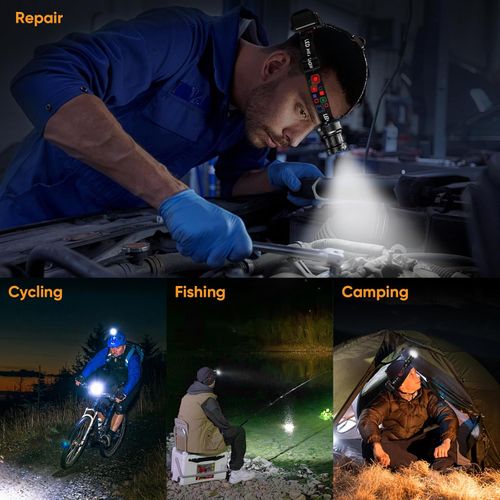 Rechargeable Headlamp 4000 LM, Motion Sensor LED Head Lamp with 9 Modes, Zoomable Super Bright Headlamp for Adults 90° Adjustable, IPX7 Waterproof High Power Headlamps for Fishing Camping
