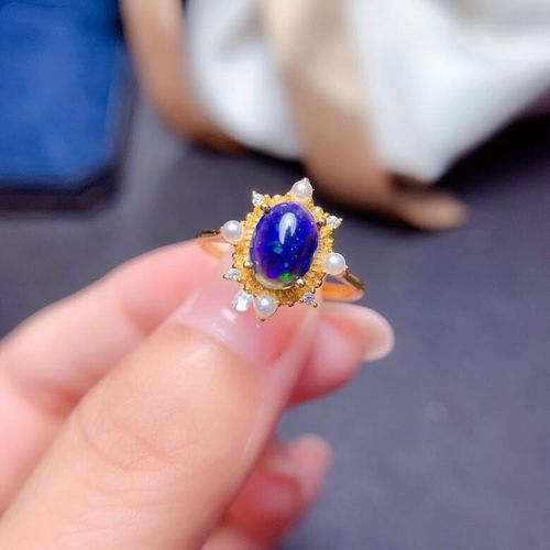 Silver Inlaid Blue Opal Ring Pendant Set