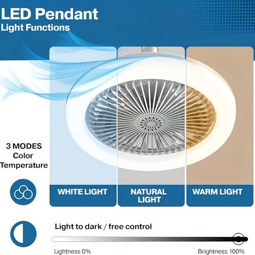 Modern White LED Ceiling Fan Light with Remote Control – 50W, 3-Speed Adjustable Fan & 3 Color Temperatures (3000K-6500K), Dimmable, Timer Function, E26 Base for Bedroom, Kitchen, Closet, and More, Kitchen Illumination | Minimalist Light Fixture | Integrated Light Fan