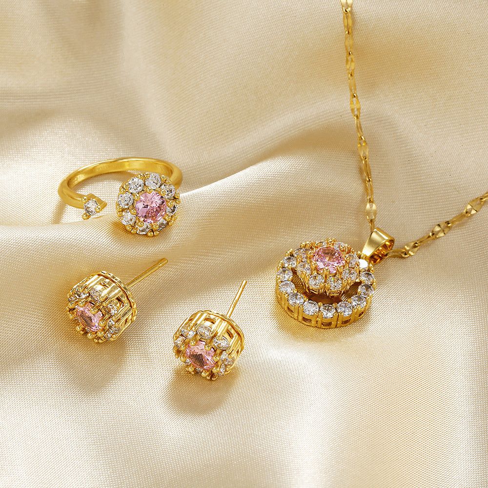 925 Silver Stud Earrings Micro Set Zircon Earrings Titanium Steel Necklace