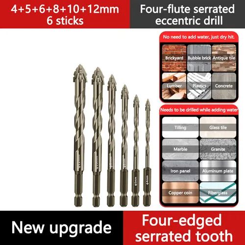🔥Upgraded eccentric four-flute drill bit for ceramics, glass, marble and metal.7pcs💒Set specifications: 3-4-5-6-8-10-12 34 sales