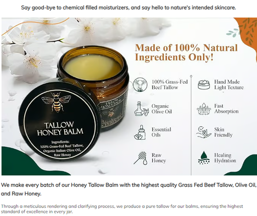 🍯Handmade Organic Grass-Fed Beef Tallow Balm with Raw Honey 🌿