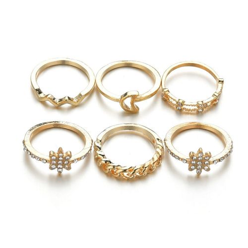 Retro geometric diamond hexagram ring set