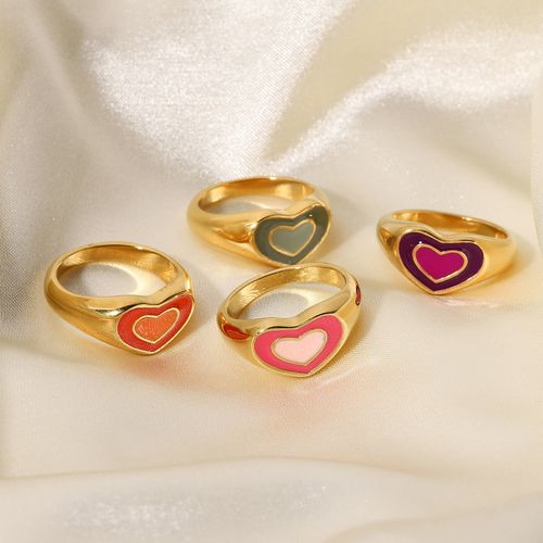 Metal Love Heart Ring Titanium Steel Peach Heart Ring