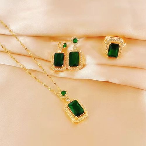 Women's Niche Retro Square Emerald Titanium Steel Necklace