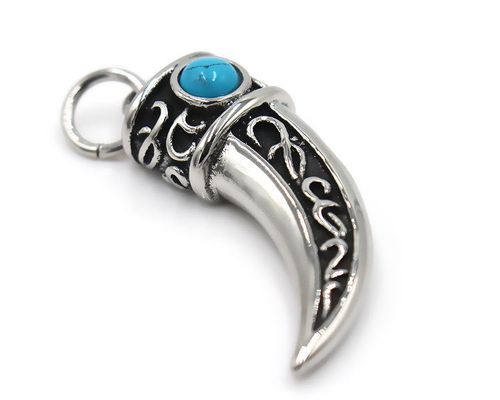 Vintage Men's Titanium Steel Wolf Tooth Blue Pine Stone Pendant