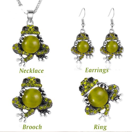 Opal Cute Frog Earrings Elastic Ring