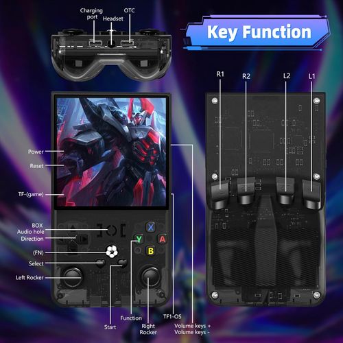 R36 Max Retro Handheld Game Console, Video Game Console with 64G Built-in 18000+ Games, 4000mAh Rechargeable, Support 30+ Simulators, Linux System, 4.0 Inch IPS Screen Portable Pocket Arcade, Black
