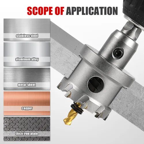 🔥 Carbide cutting tool for metal. High-speed steel titanium-coated sawtooth hole opener, aluminum plate and iron plate punching, natural color drill bit 16-35mm, 7-piece tool set 556 sales