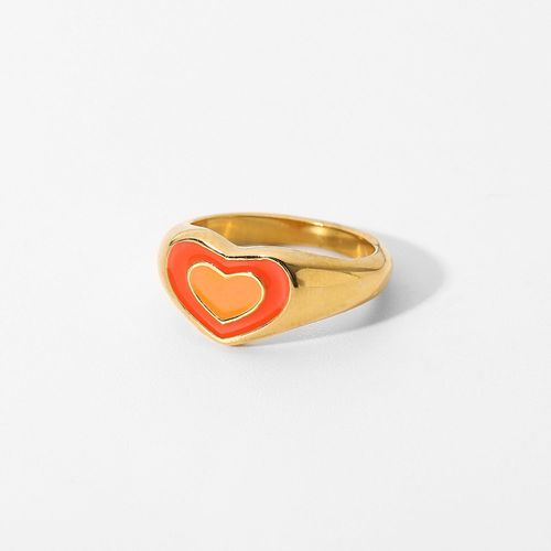 Metal Love Heart Ring Titanium Steel Peach Heart Ring
