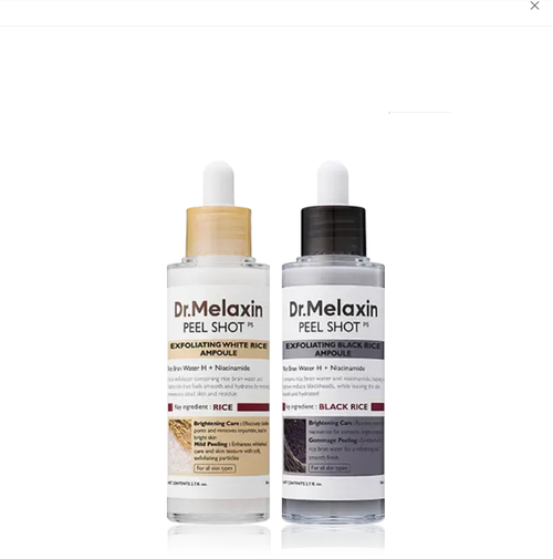 Dr.Melaxin Official Peel Shot Glow Rice Ampoule Duo - Serums for Brightening, Exfoliating, and Moisturizing - Suitable for All Skin Types