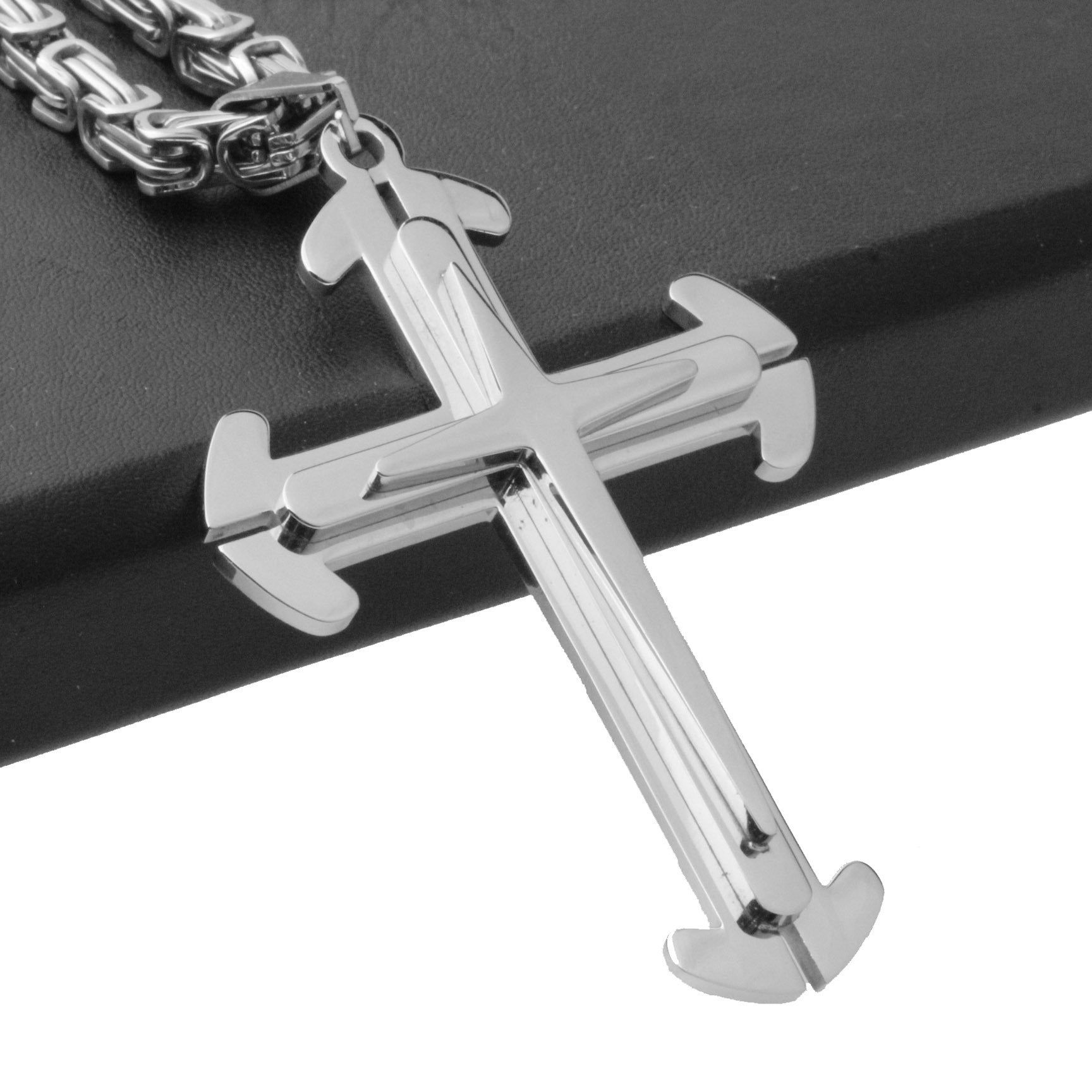 Men's Ladies Steel Color Multilayer Check Cross Titanium Steel Pendant Necklace