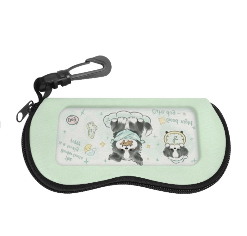 卡通邊牧眼鏡盒近視鏡墨鏡盒防摔防壓高顏值高級感兒童少女皮質來圖定制 可一件定制