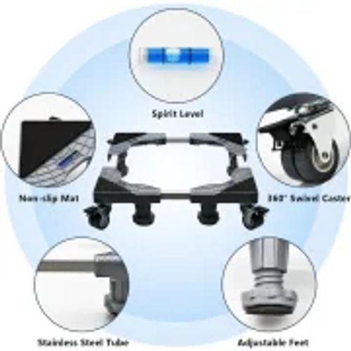 1pc Polyresin Adjustable Appliance Stand with Locking Wheels and Feet - Mobile Base Dolly for Refrigerator, Washer, Dryer - Uncharged, No Battery Required