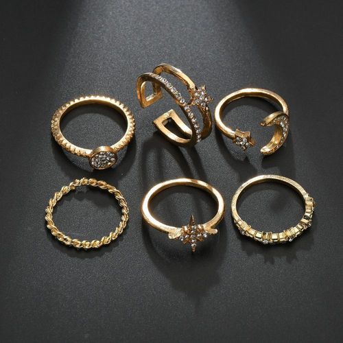 Retro geometric diamond hexagram ring set