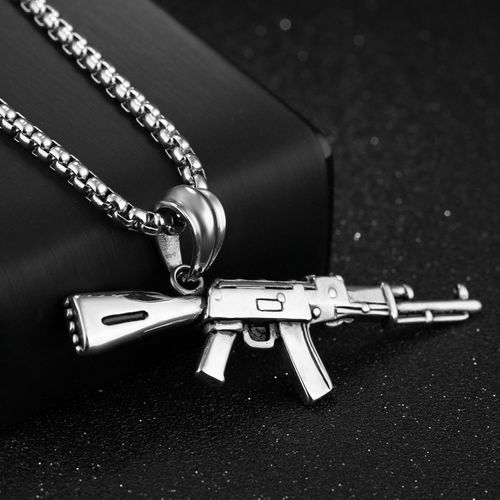 Men's AK47 Titanium Steel Street Hip-hop Domineering Stainless Steel Gun Necklace