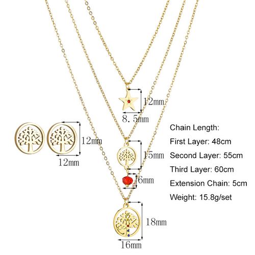 Multi-layered Titanium Steel Tree Of Life Star Necklace And Earrings Set