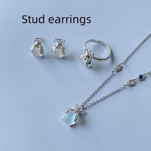 Glowworm Moonstone Necklace Earrings Ring