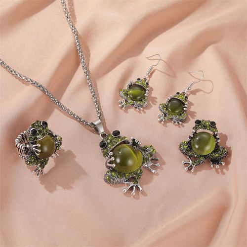 Opal Cute Frog Earrings Elastic Ring