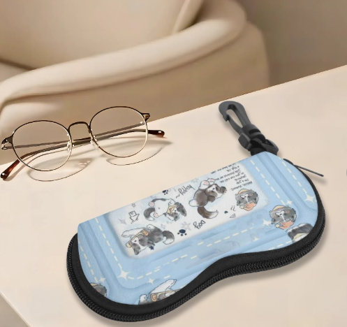 卡通邊牧眼鏡盒近視鏡墨鏡盒防摔防壓高顏值高級感兒童少女皮質來圖定制 可一件定制