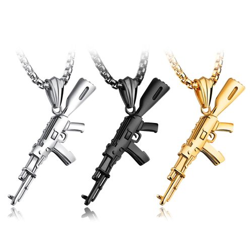 Men's AK47 Titanium Steel Street Hip-hop Domineering Stainless Steel Gun Necklace