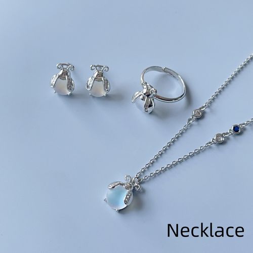 Glowworm Moonstone Necklace Earrings Ring
