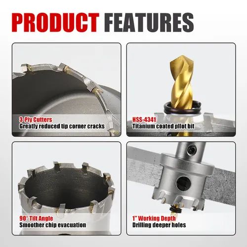🔥 Carbide cutting tool for metal. High-speed steel titanium-coated sawtooth hole opener, aluminum plate and iron plate punching, natural color drill bit 16-35mm, 7-piece tool set 556 sales