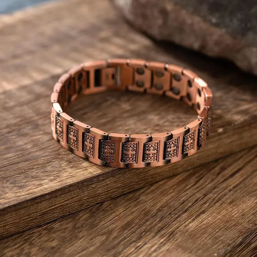 Retro Fashion Magnetic Red Copper Cross Bracelet