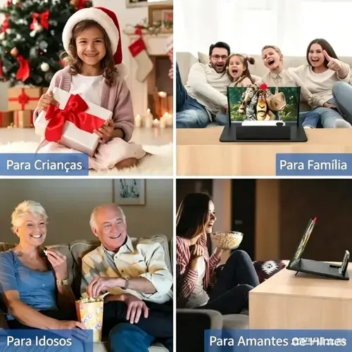 Lupa de 12 ecrãs, projetor de ampliação para telemóvel HD 3D, ampliação de ecrã para filmes, vídeos e jogos, suporte dobrável para telemóvel com amplificador de ecrã, suporta todos os smartphones