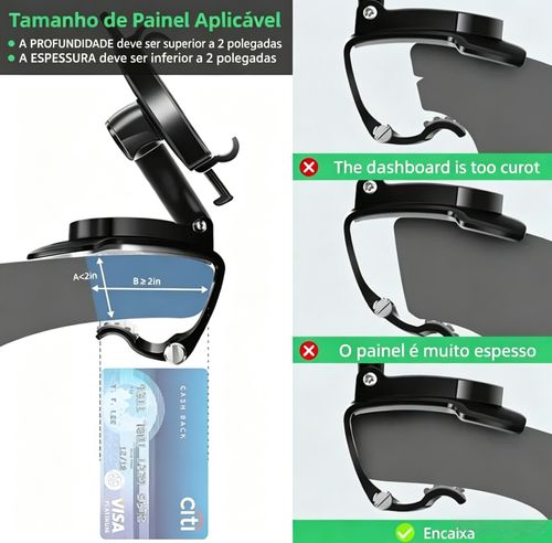 Suporte para telemóvel veicular com rotação de 360 ​​graus - Suporte multifunções com clipe para operação com uma só mão, compatível com telemóveis de 4 a 6,5 ​​polegadas - Acessórios para automóveis