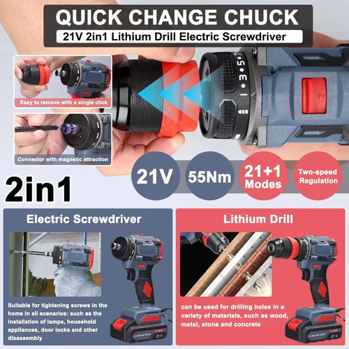 Hot selling new 21V 2-in-1 brushless motor lithium drill multi-function electric screwdriver tool