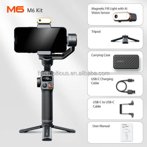 Hohem ISteady M6 Handheld Gimbal Stabilizer Selfie Tripod with Magnetic AI Vision, CCTRGB Fill Light, and 0.91 OLED Screen
